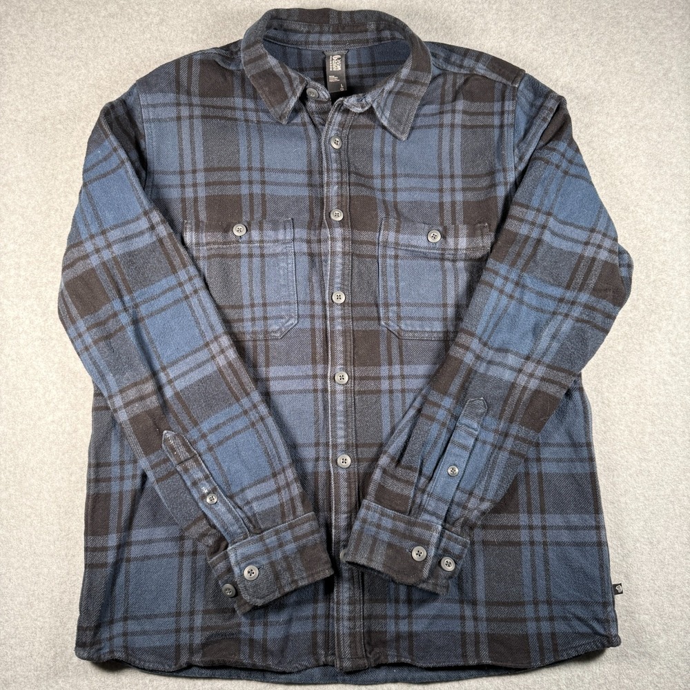 Mountain Hardwear Men's L Heavyweight‎ Cotton Flannel Shirt Blue Gray Plaid